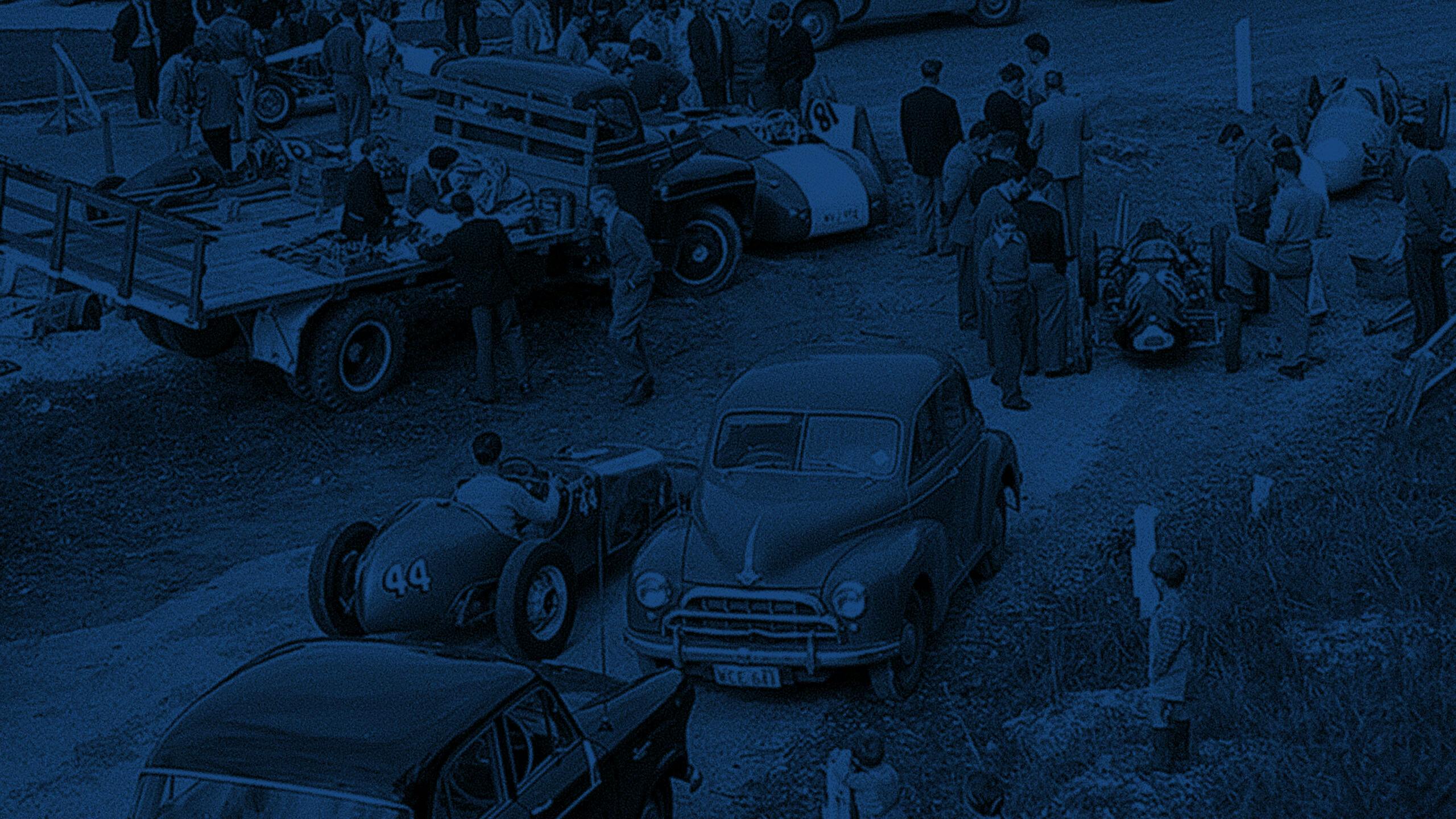Vintage image with cars and people meeting