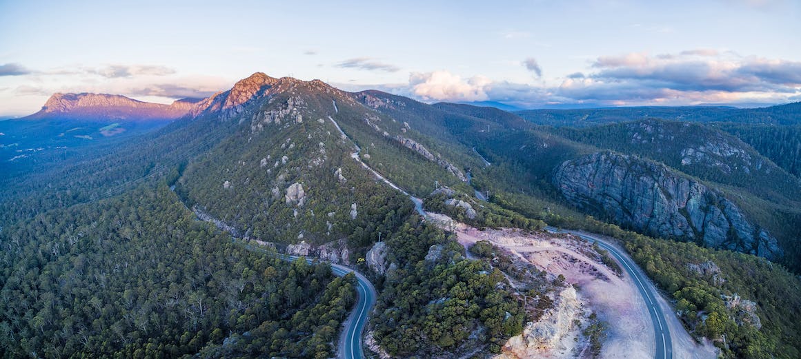 A Tasmanian mountain with winding roads